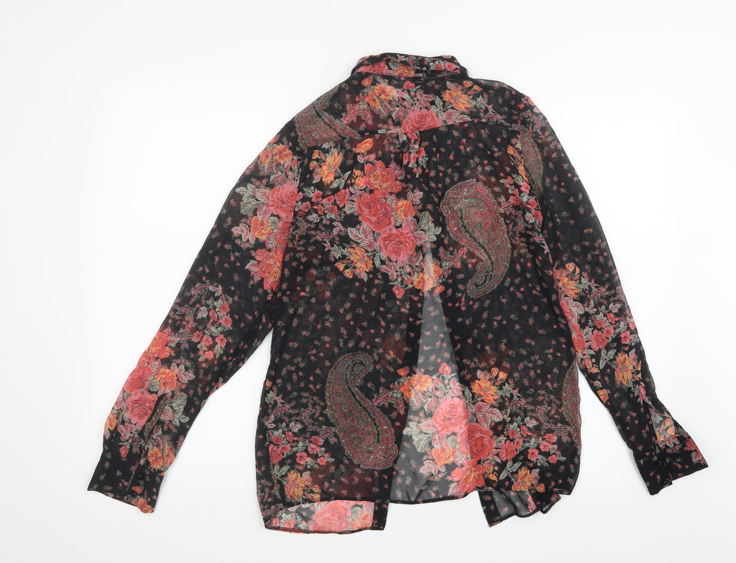 Miss Selfridge Womens Black Floral Mesh Basic Blouse Size 6
