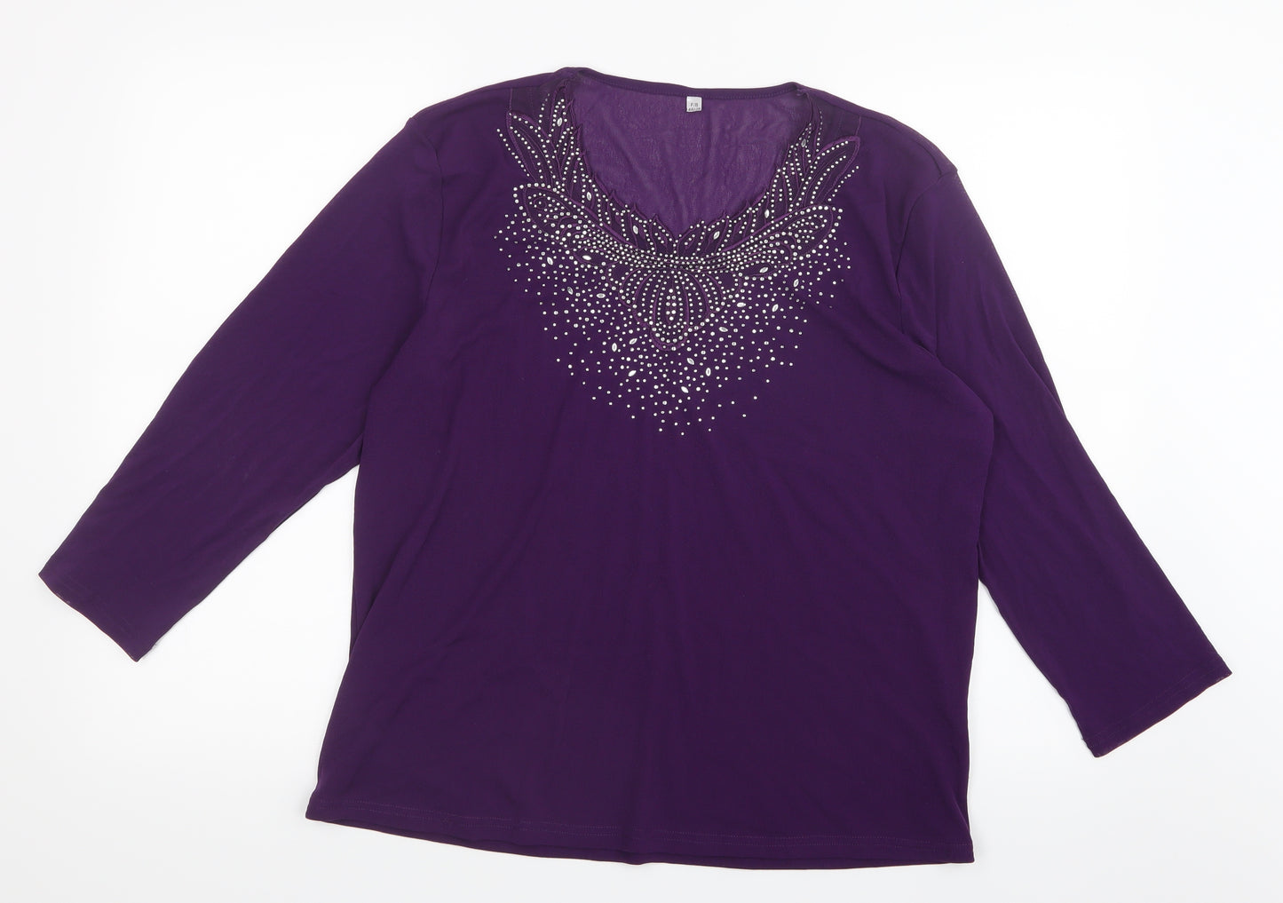 Preworn Womens Purple  Mesh Basic Blouse Size 16