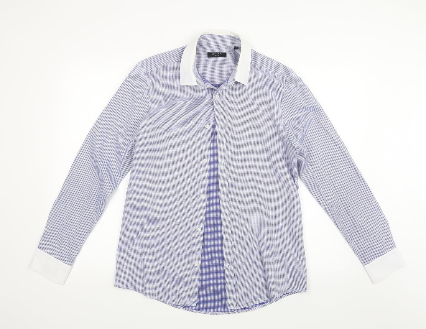 New Look Mens Blue Geometric   Button-Up Size M