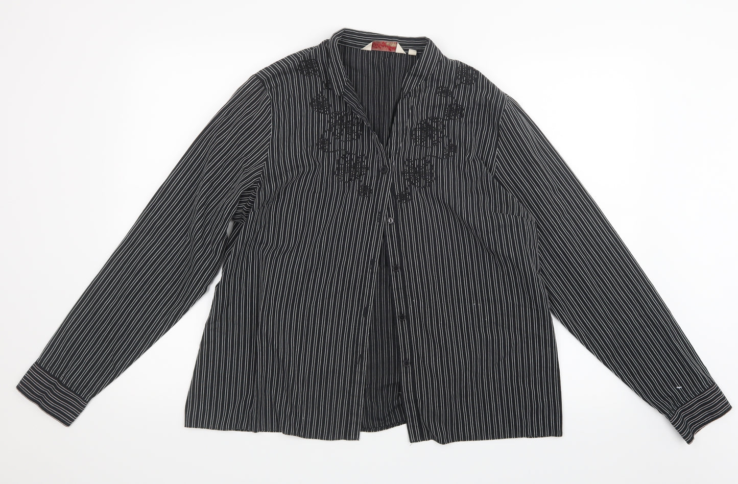 EWM Womens Black Striped  Basic Button-Up Size 18