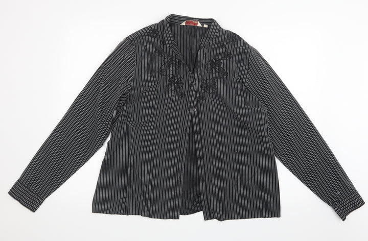 EWM Womens Black Striped  Basic Button-Up Size 18