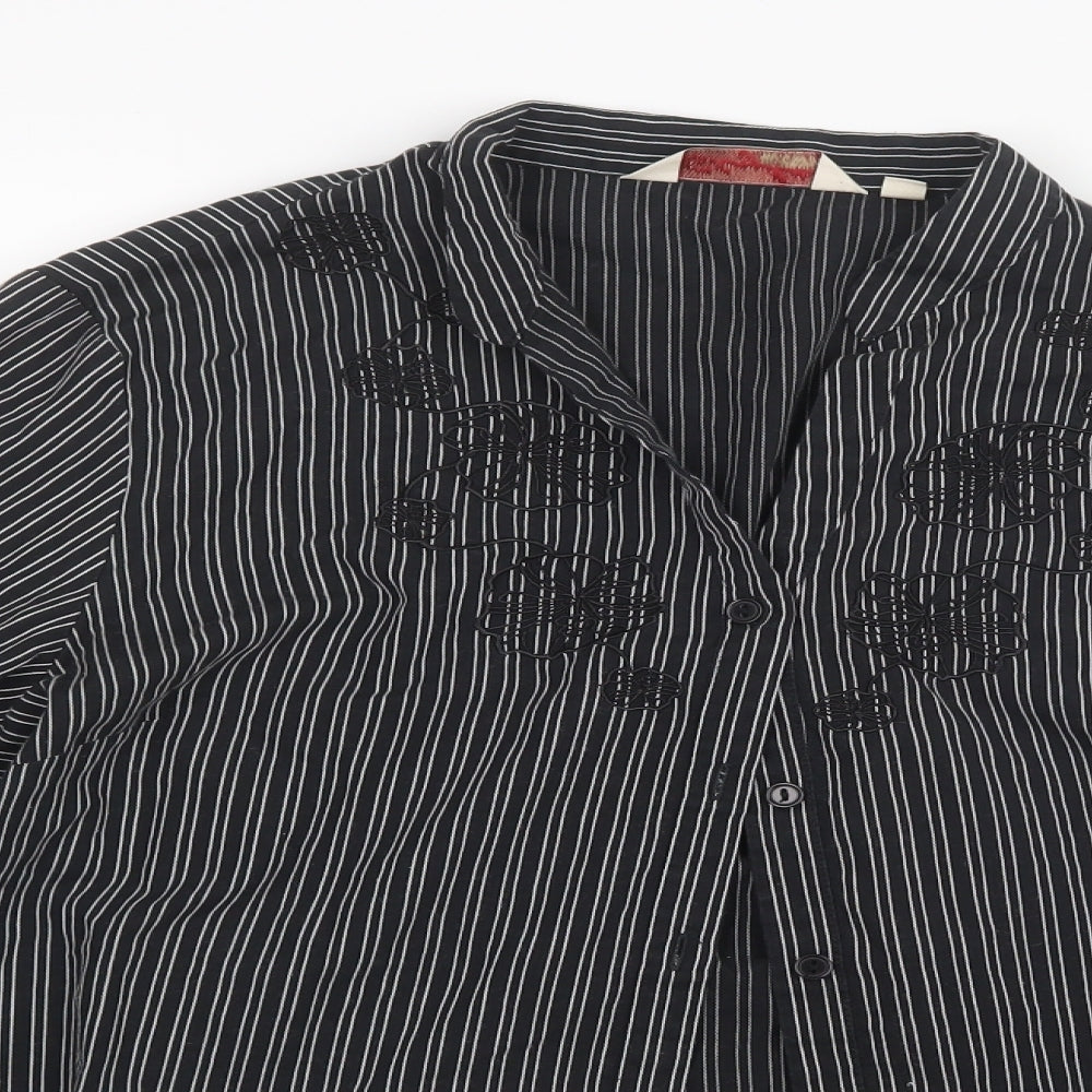 EWM Womens Black Striped  Basic Button-Up Size 18