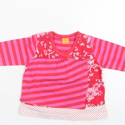 Mini Mode Girls Pink Striped  Basic T-Shirt Size 3-6 Months