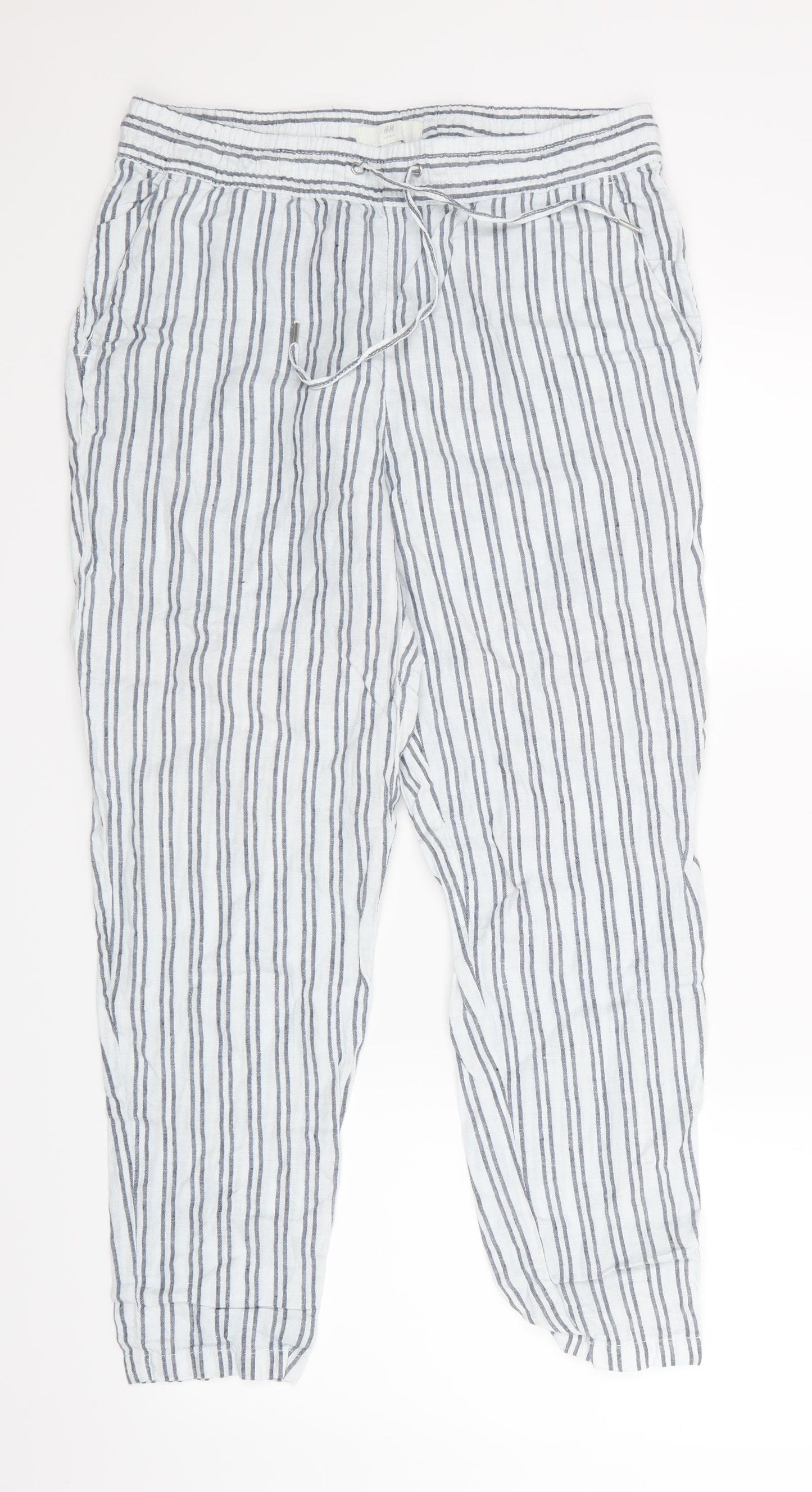 H&M Womens Blue Striped  Trousers  Size 10 L26 in