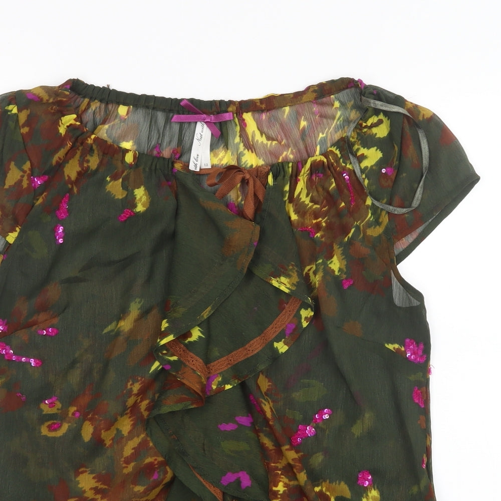 NEXT Womens Green Geometric Mesh Basic Blouse Size 12