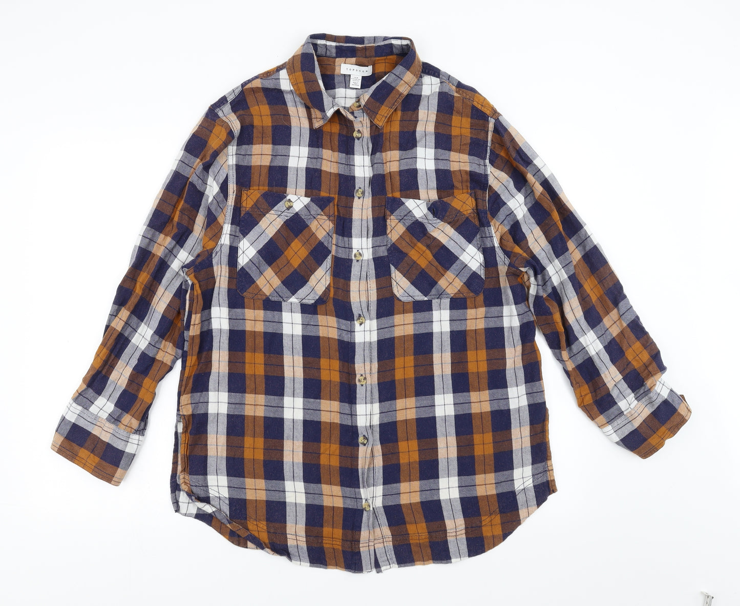 Topshop Womens Blue Plaid  Basic Button-Up Size M