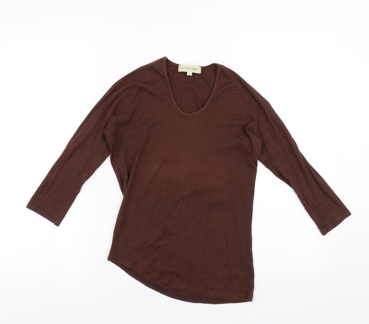 NICOLE FARHI Womens Brown Basic T-Shirt Size S - Asymmetric Hem