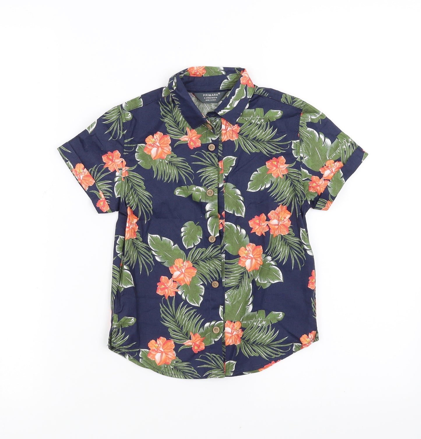 Primark Boys Blue Floral  Basic Button-Up Size 3-4 Years
