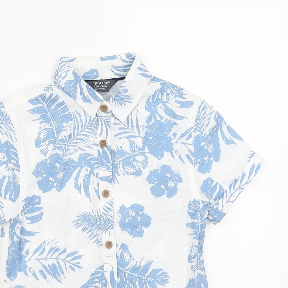 Primark Boys White Floral  Basic Button-Up Size 3-4 Years
