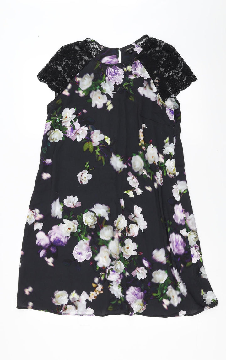 River Island Womens Black Floral T-Shirt Dress Size 10