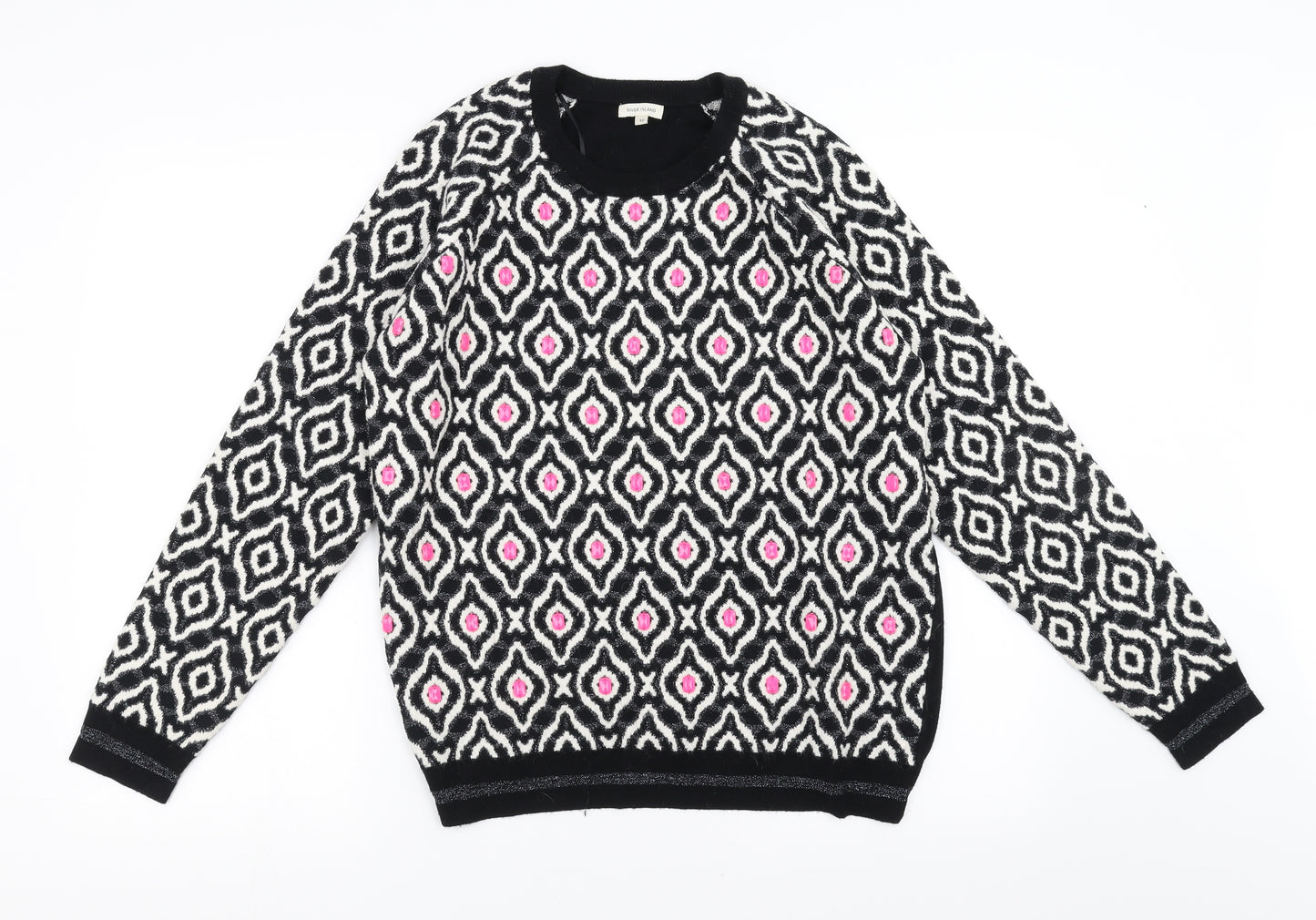 River Island Womens Black Geometric  Pullover Jumper Size 12  - beaded