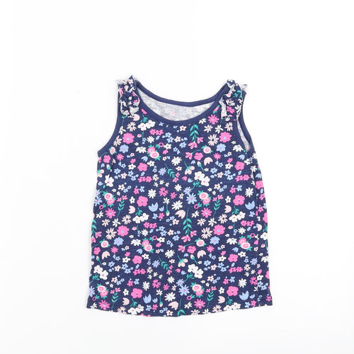 Matalan Girls Blue Floral  Basic Tank Size 2-3 Years