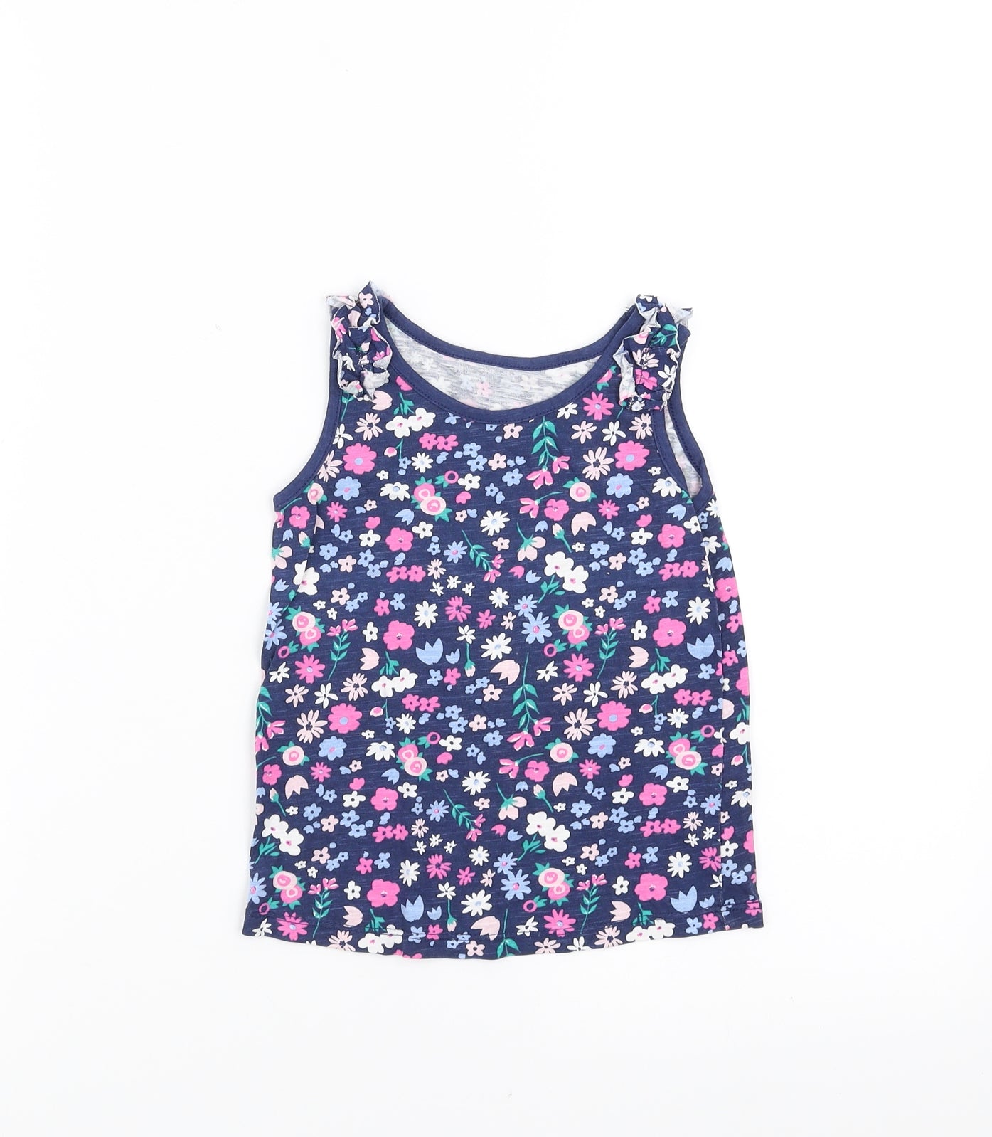 Matalan Girls Blue Floral  Basic Tank Size 2-3 Years