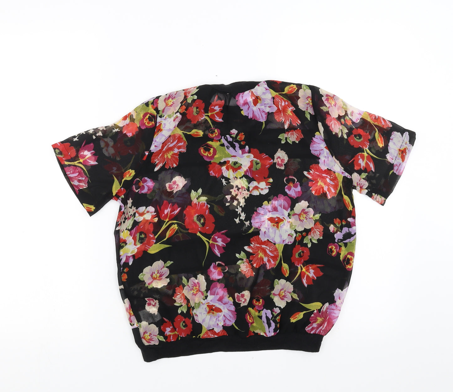 Primark Womens Black Floral  Basic Blouse Size 6  - sheer