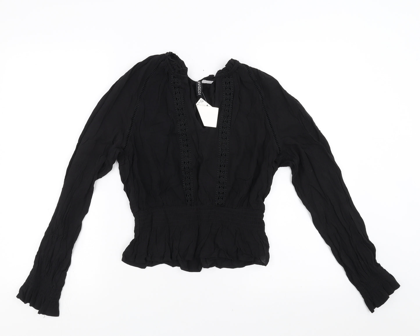 Divided by H&M Womens Black   Basic Blouse Size 6  - Embroidered detail
