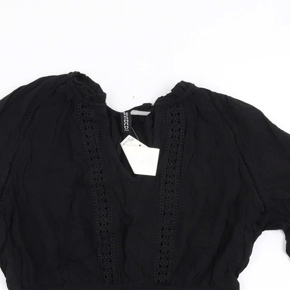 Divided by H&M Womens Black   Basic Blouse Size 6  - Embroidered detail