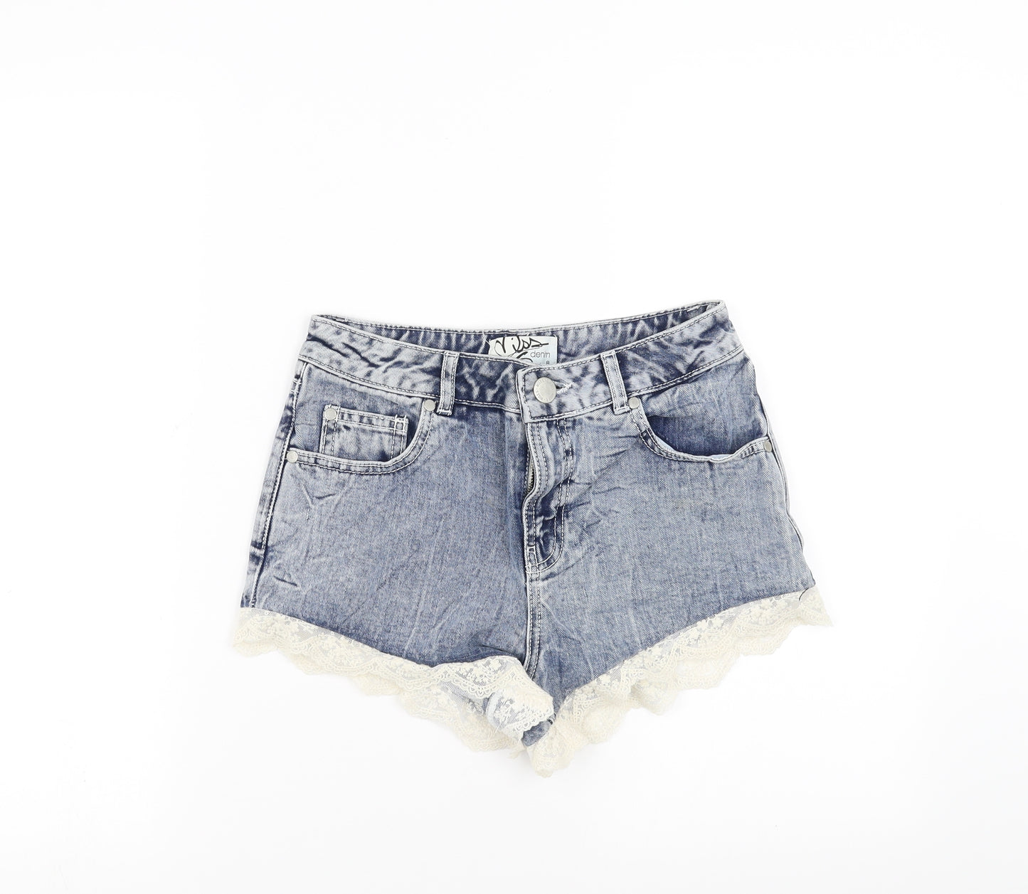 Miss Denim Womens Blue  Denim Hot Pants Shorts Size 8 - lace hem