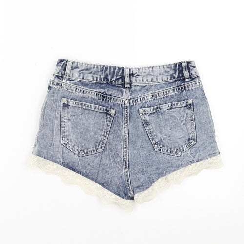 Miss Denim Womens Blue  Denim Hot Pants Shorts Size 8 - lace hem