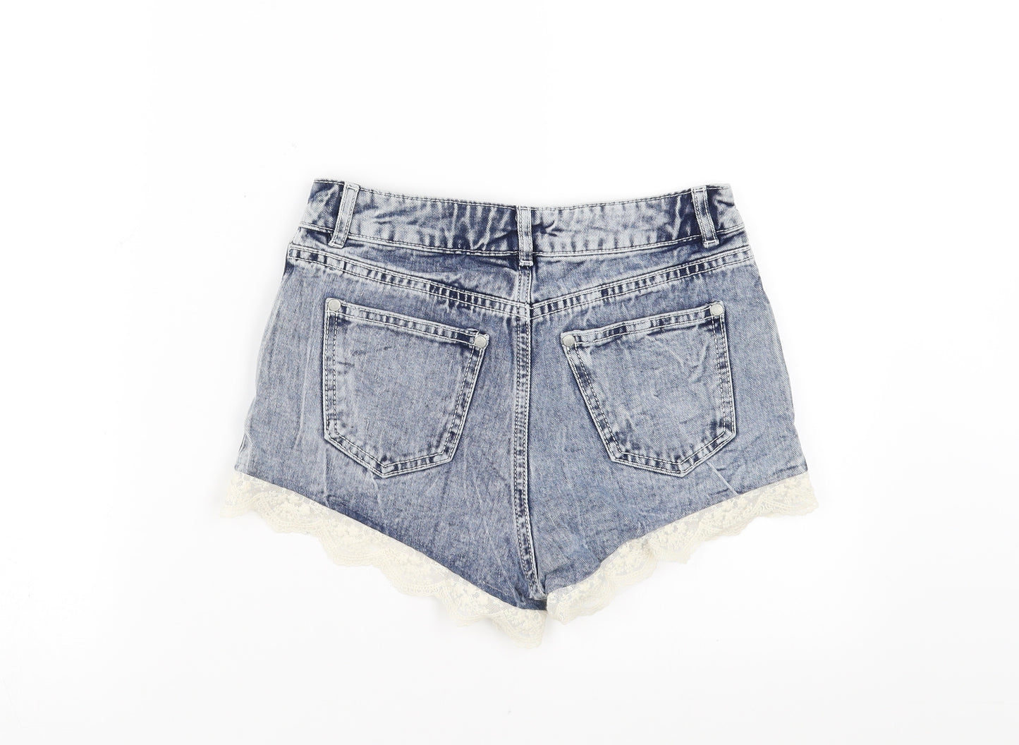 Miss Denim Womens Blue  Denim Hot Pants Shorts Size 8 - lace hem
