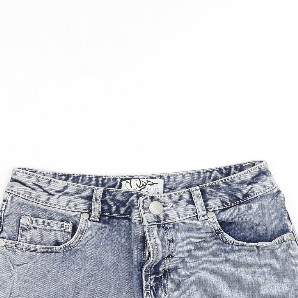 Miss Denim Womens Blue  Denim Hot Pants Shorts Size 8 - lace hem