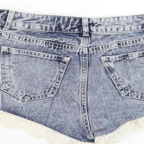 Miss Denim Womens Blue  Denim Hot Pants Shorts Size 8 - lace hem