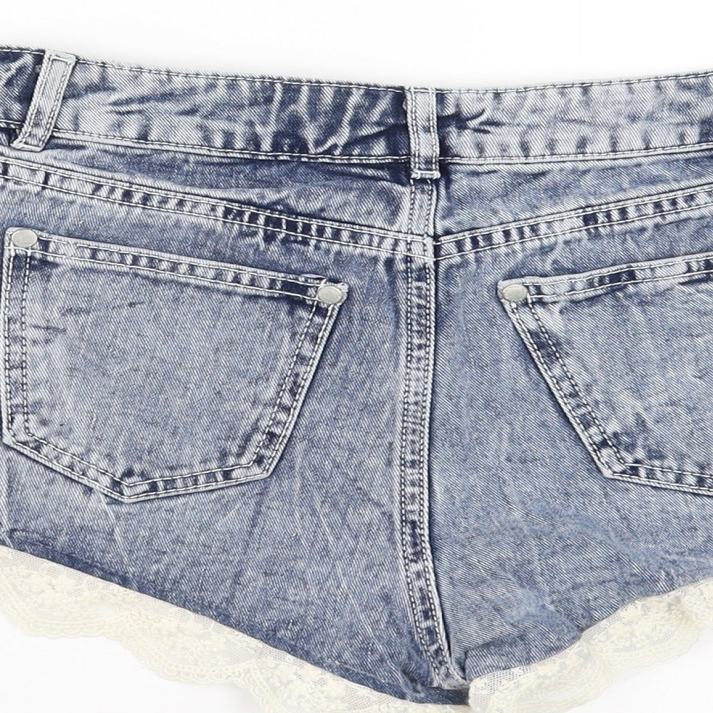 Miss Denim Womens Blue  Denim Hot Pants Shorts Size 8 - lace hem
