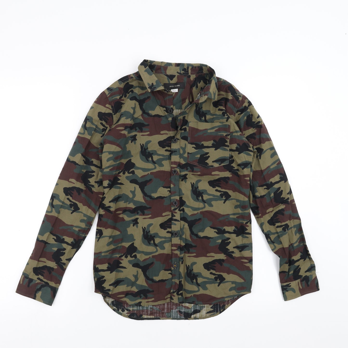 River Island Boys Green Camouflage  Basic Button-Up Size 11 Years