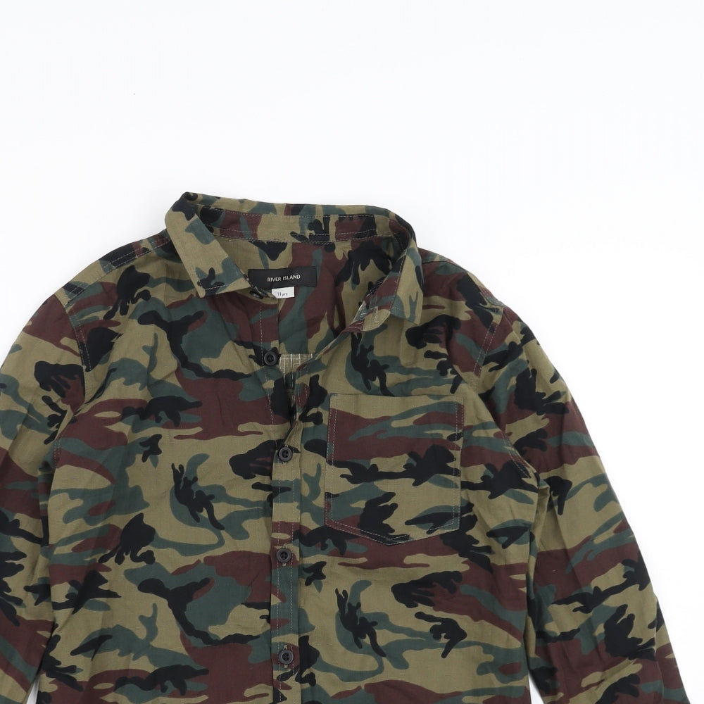 River Island Boys Green Camouflage  Basic Button-Up Size 11 Years
