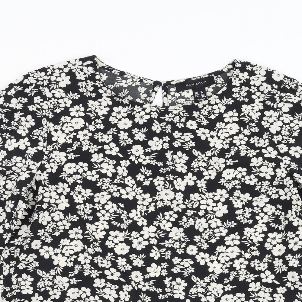 New Look Womens Black Floral  Basic Blouse Size 8