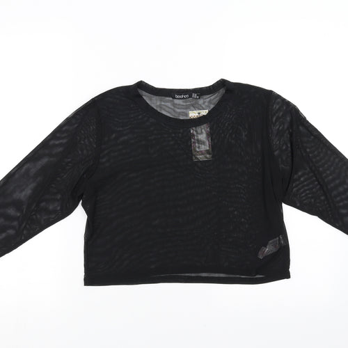 Boohoo Womens Black   Cropped Blouse Size 18  - sheer