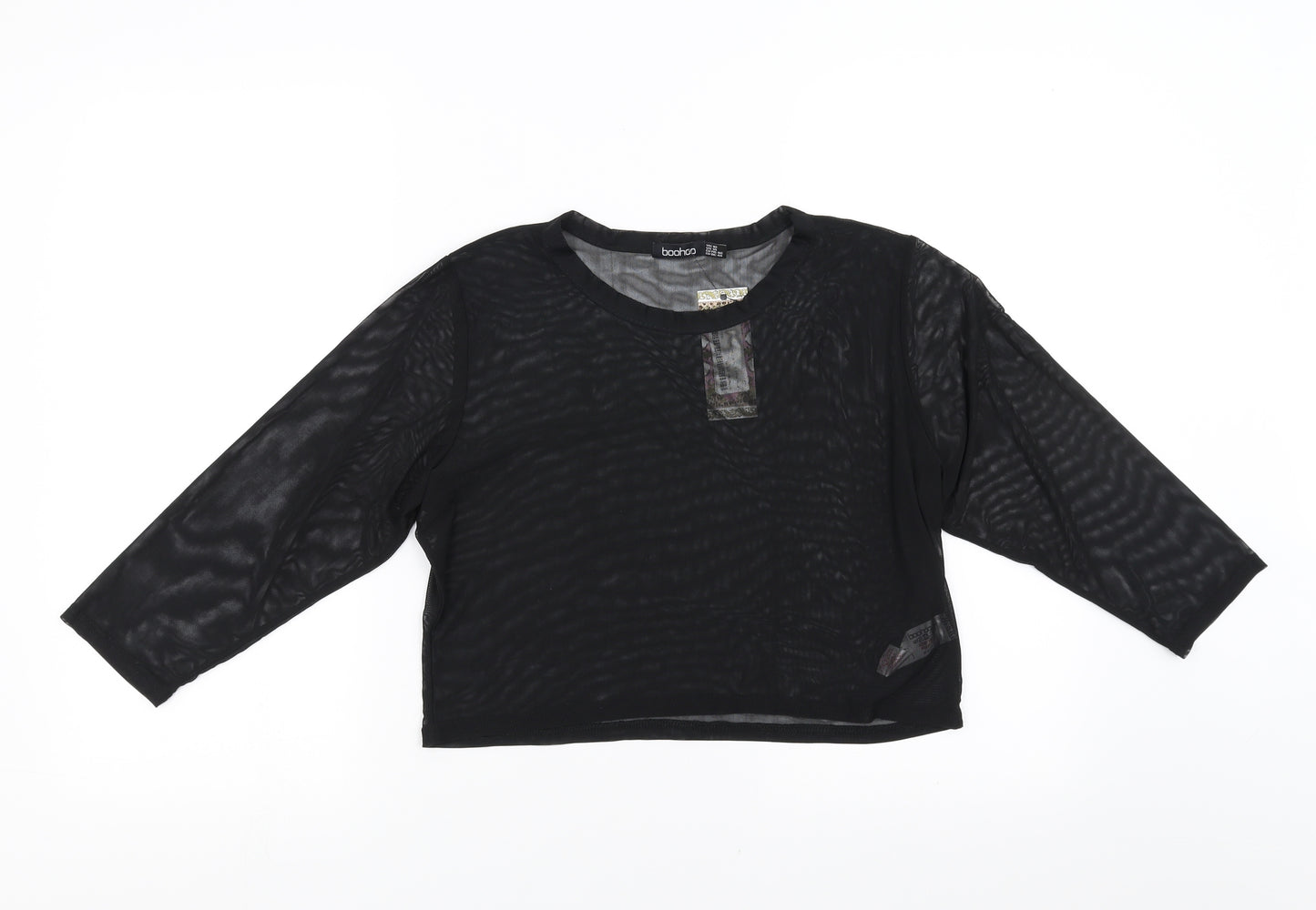 Boohoo Womens Black   Cropped Blouse Size 18  - sheer
