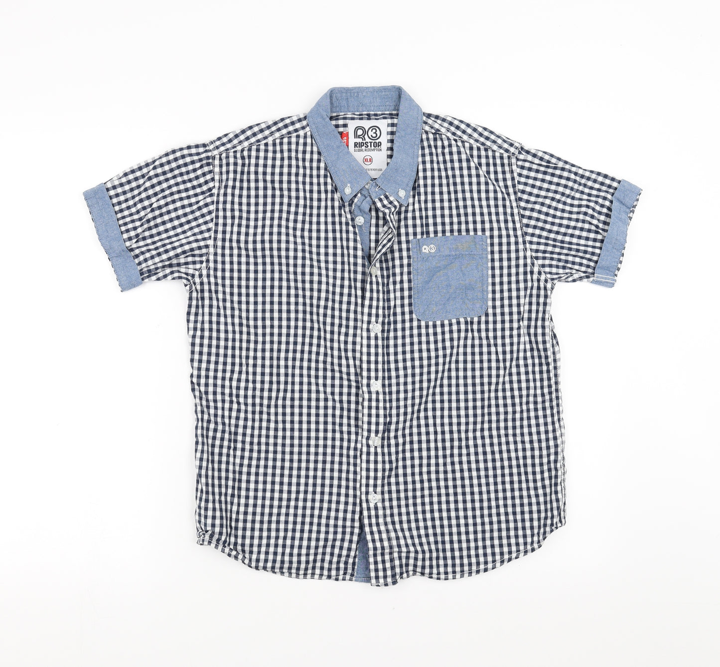 Ripstop Boys Blue Check  Basic Button-Up Size XL