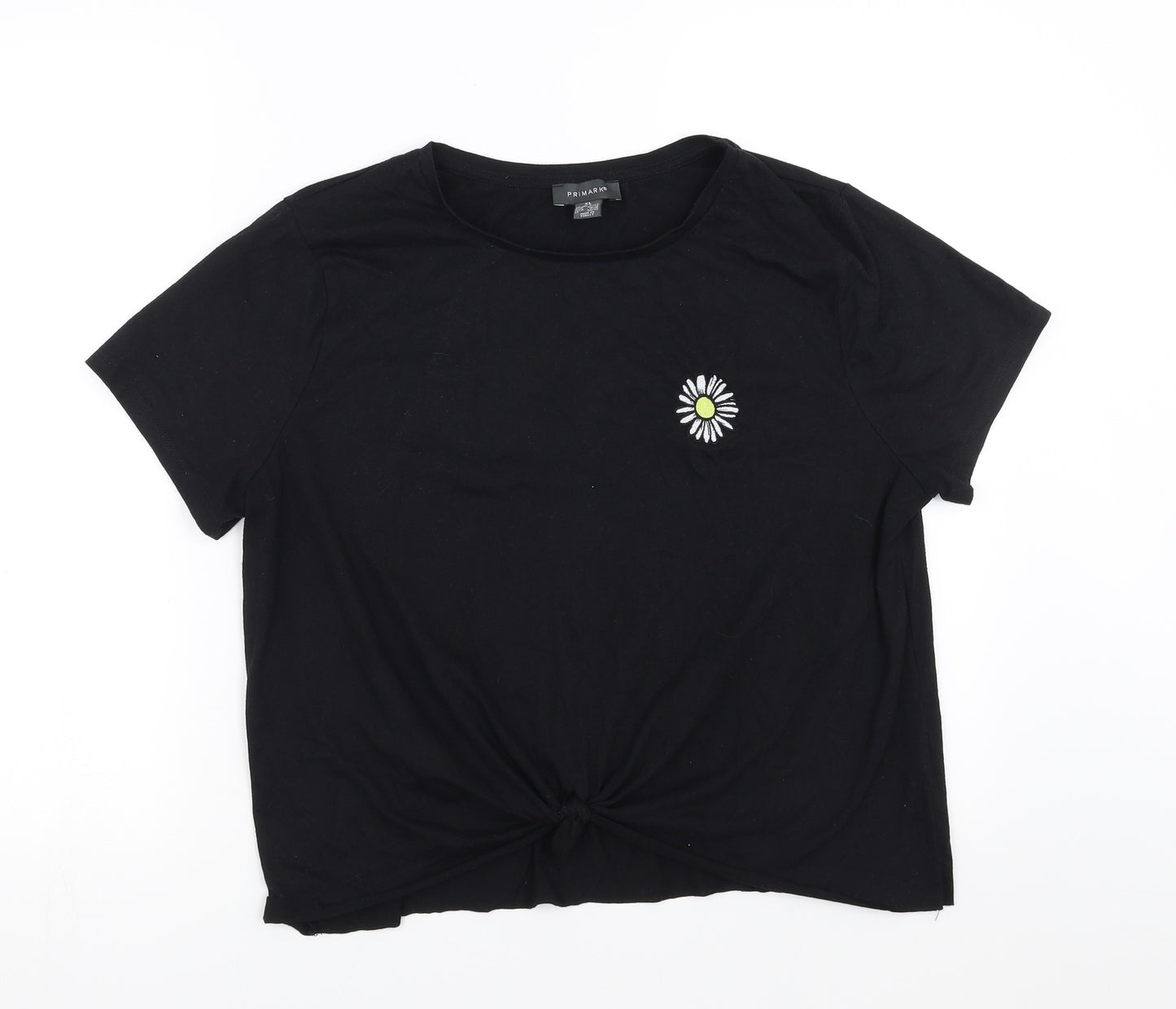 Primark Womens Black   Basic T-Shirt Size XL  - Embroidered detail