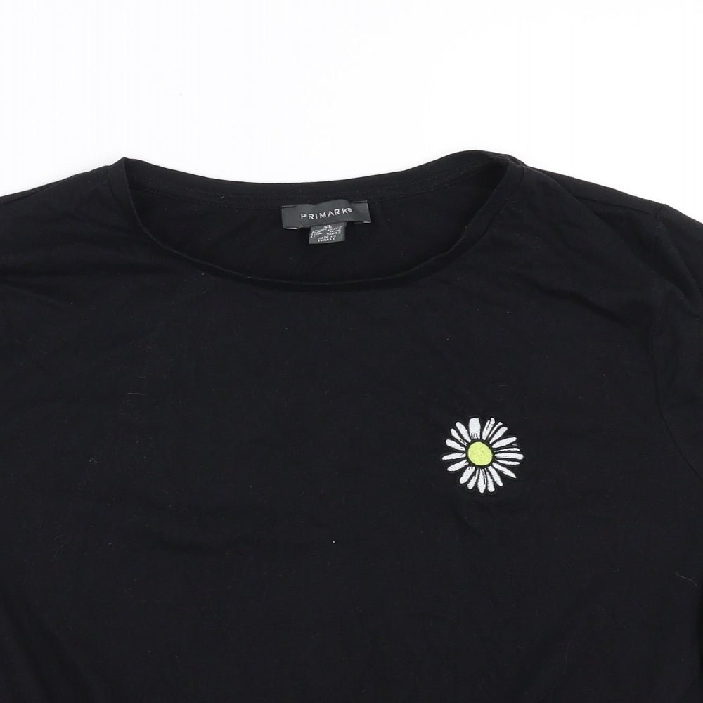 Primark Womens Black   Basic T-Shirt Size XL  - Embroidered detail
