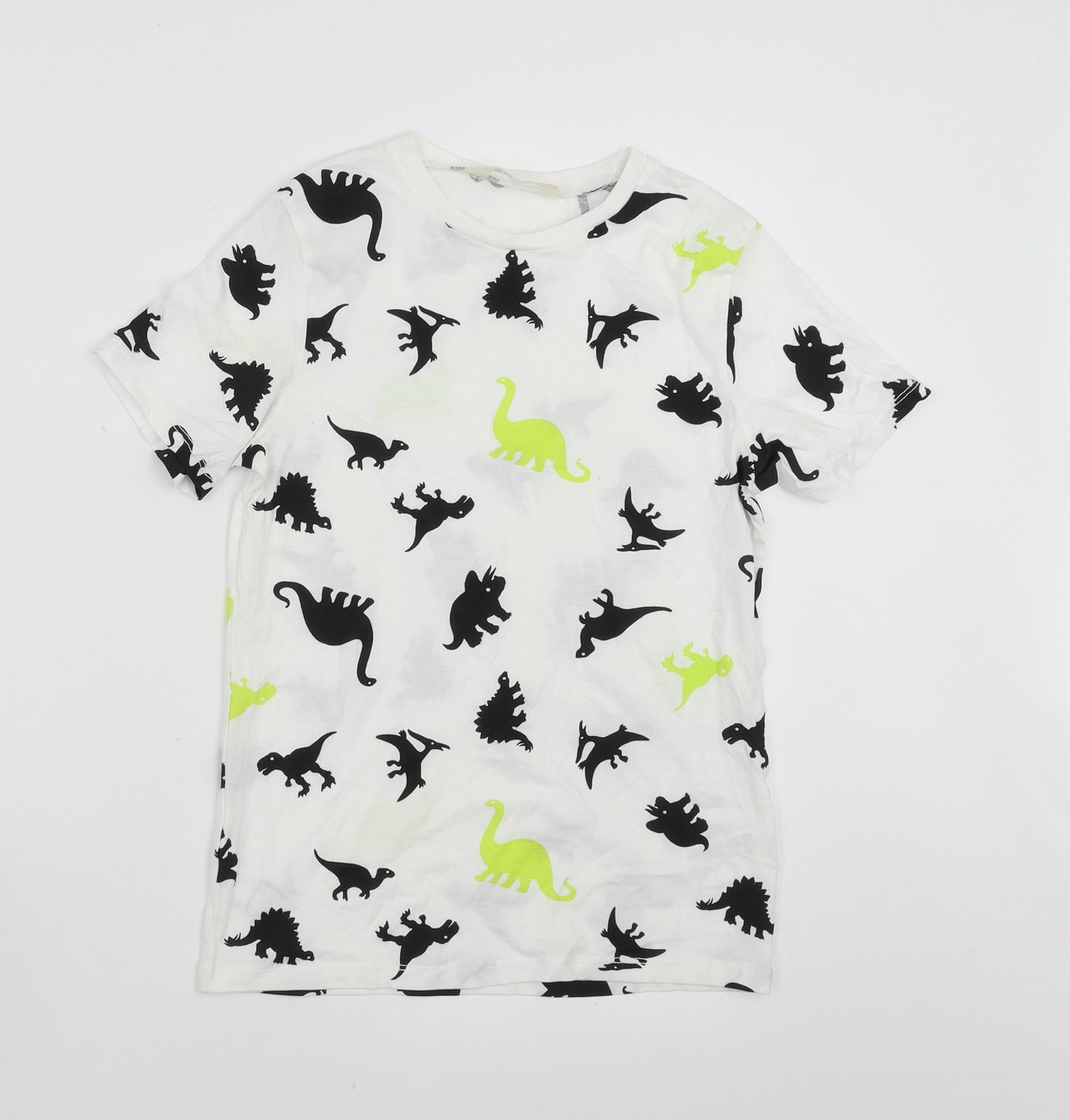 H&M Boys White   Basic T-Shirt Size 8-9 Years  - dinosaur