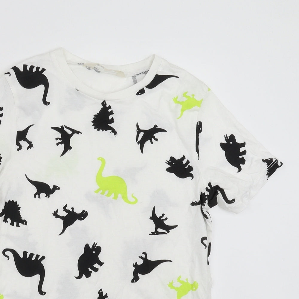 H&M Boys White   Basic T-Shirt Size 8-9 Years  - dinosaur