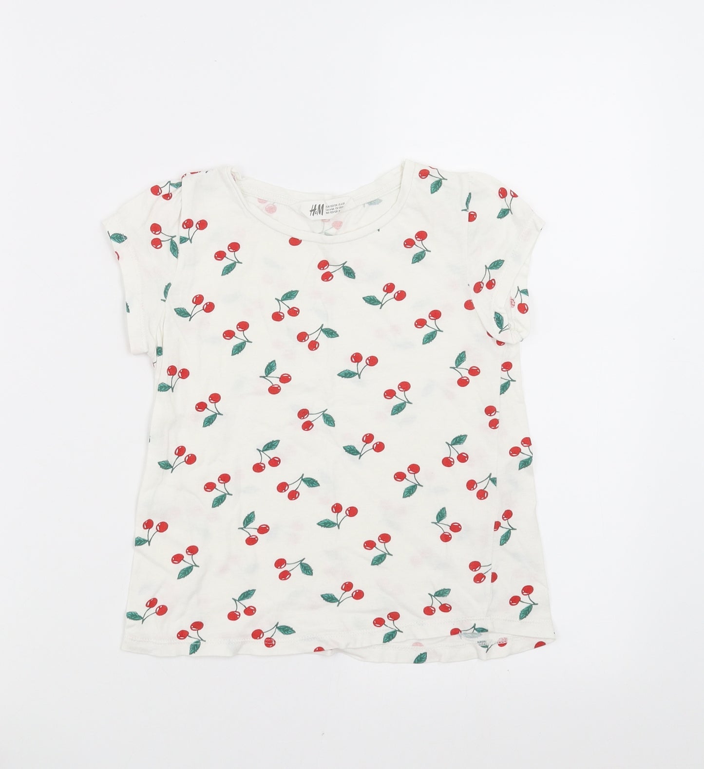H&M Girls White   Basic T-Shirt Size 6-7 Years  - cherries
