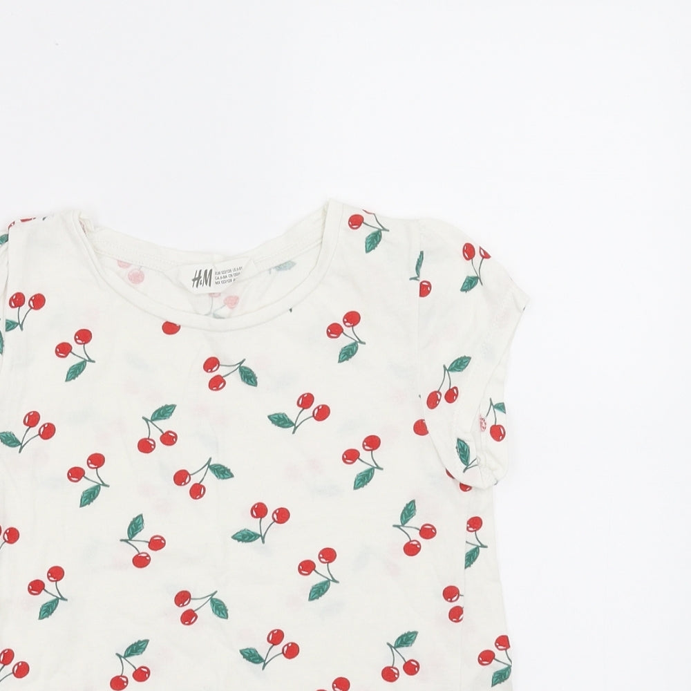 H&M Girls White   Basic T-Shirt Size 6-7 Years  - cherries