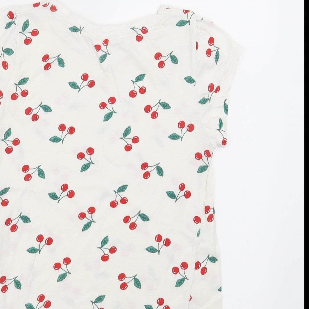 H&M Girls White   Basic T-Shirt Size 6-7 Years  - cherries