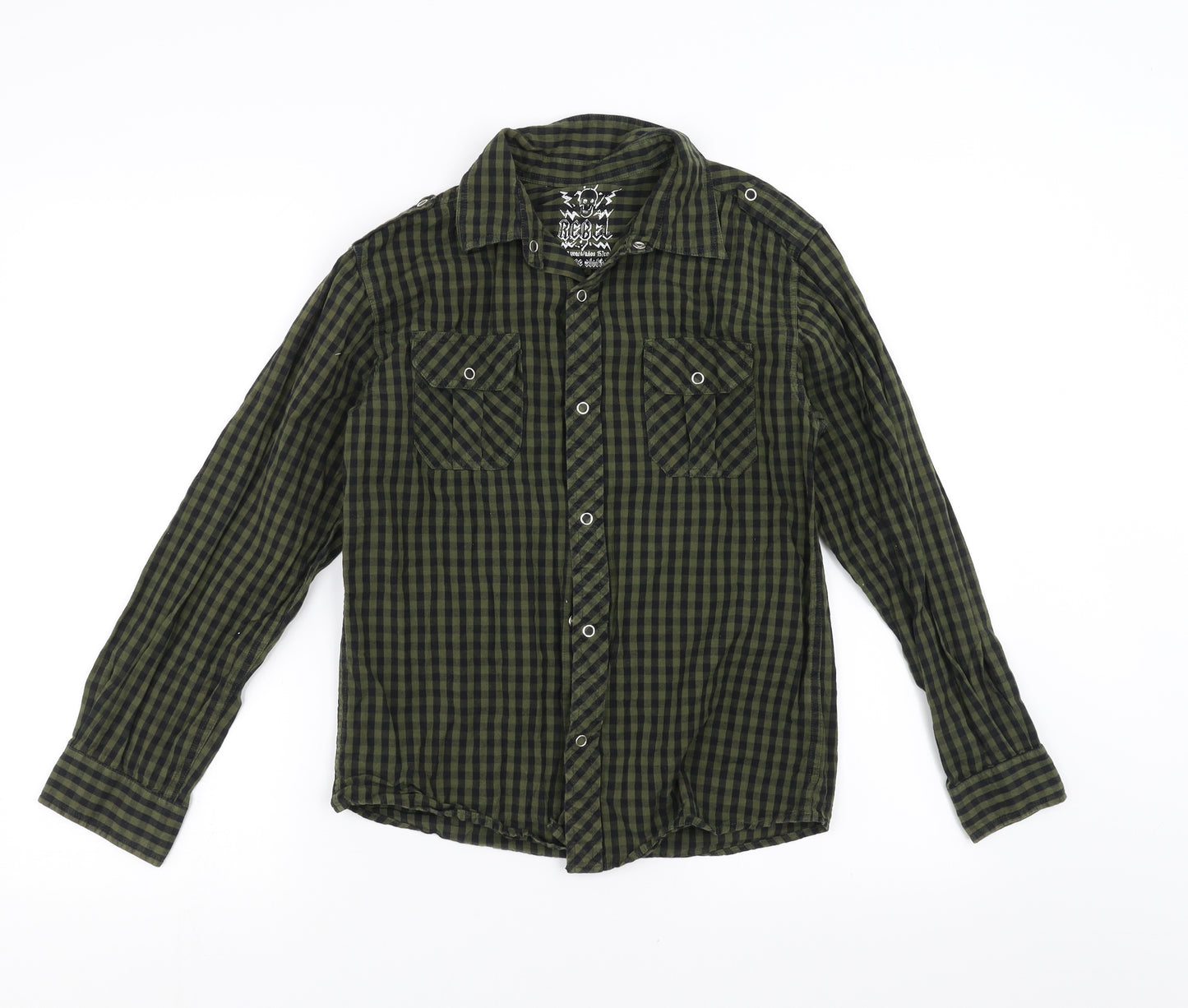 Rebel Boys Green Check  Basic Button-Up Size 11-12 Years