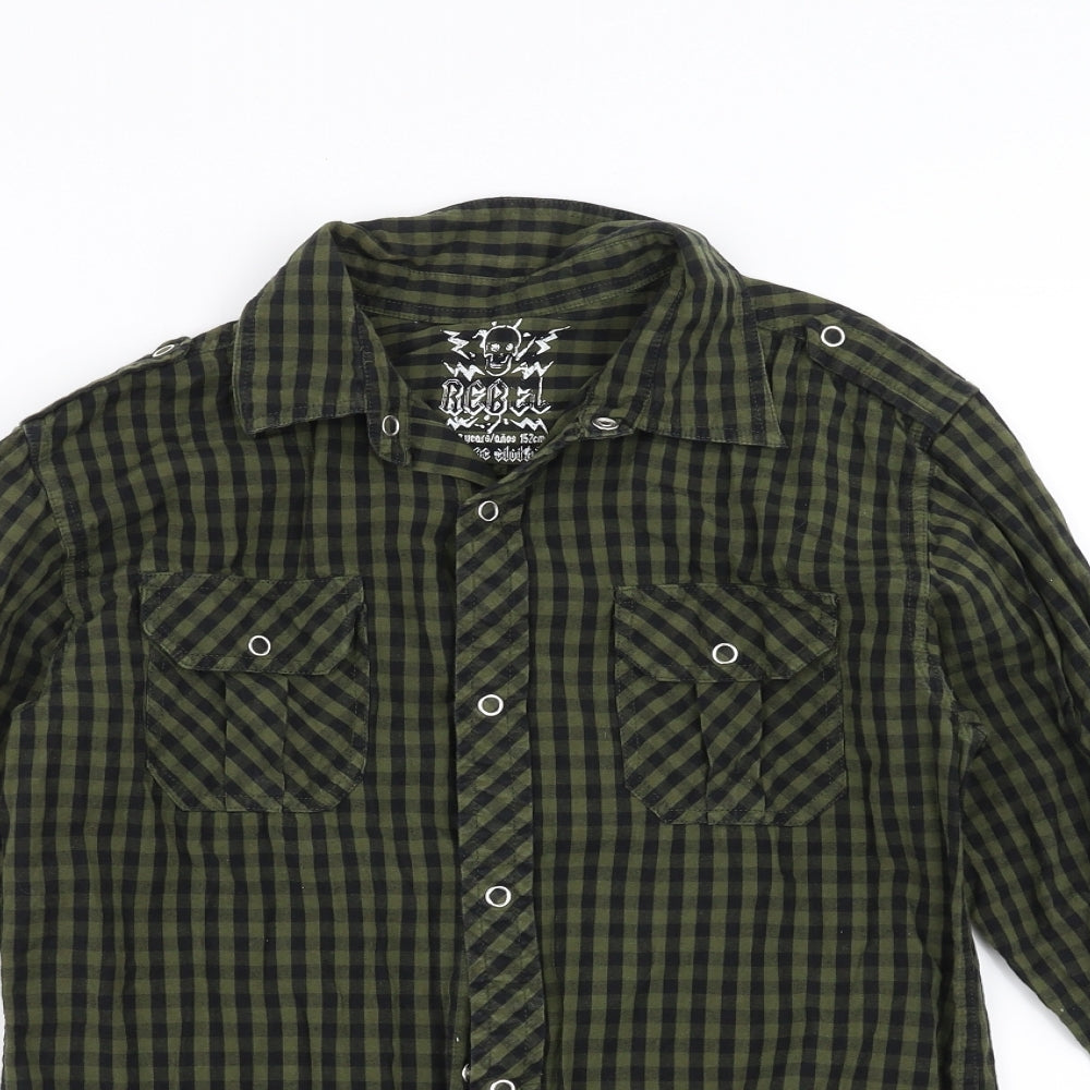 Rebel Boys Green Check  Basic Button-Up Size 11-12 Years