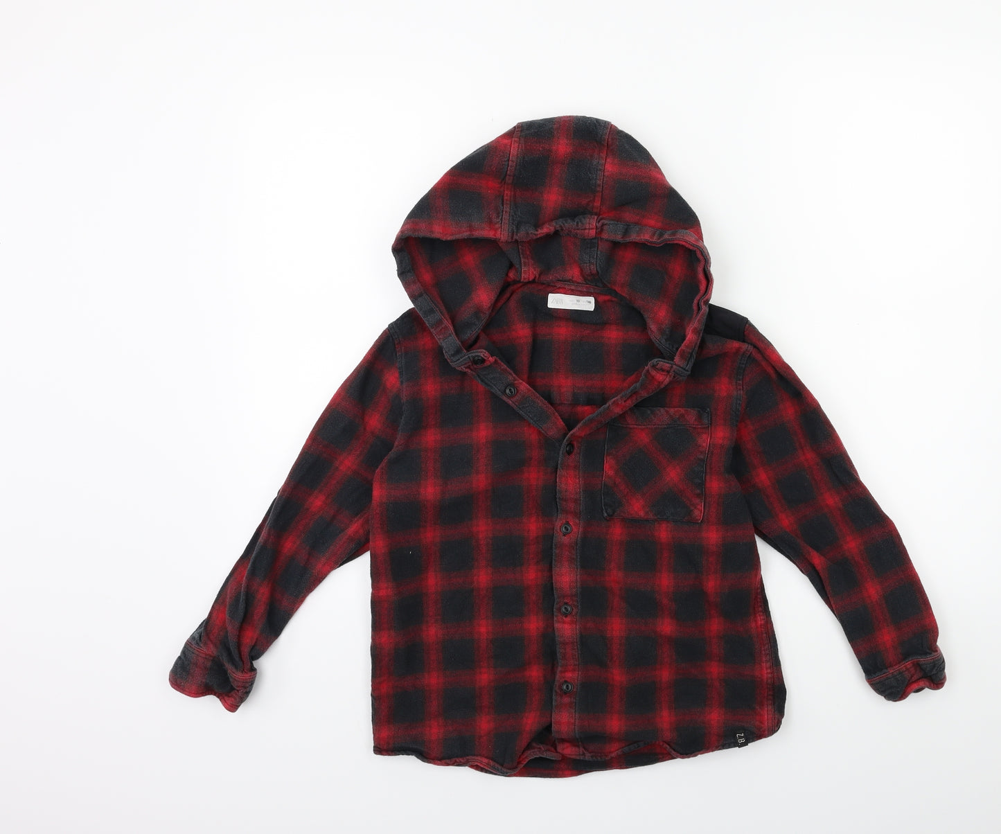 Zara Boys Red Check  Pullover Hoodie Size 10 Years
