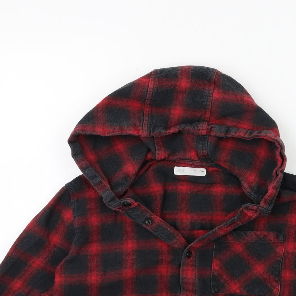 Zara Boys Red Check  Pullover Hoodie Size 10 Years