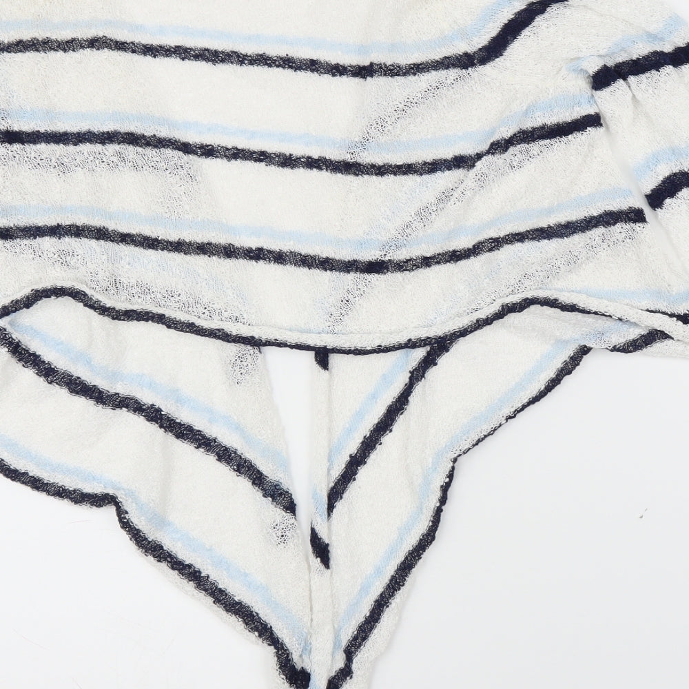 M&Co Womens White Striped  Cardigan Jumper Size 16