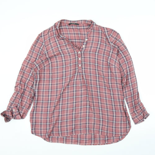 George Womens Pink Plaid  Basic Blouse Size 14