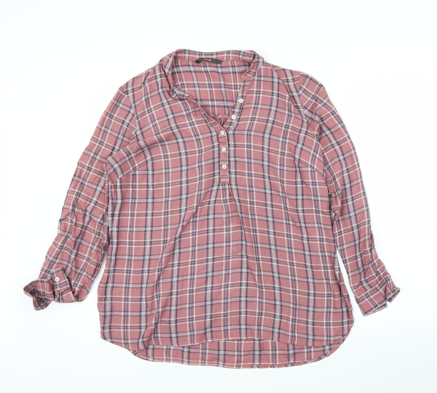 George Womens Pink Plaid  Basic Blouse Size 14