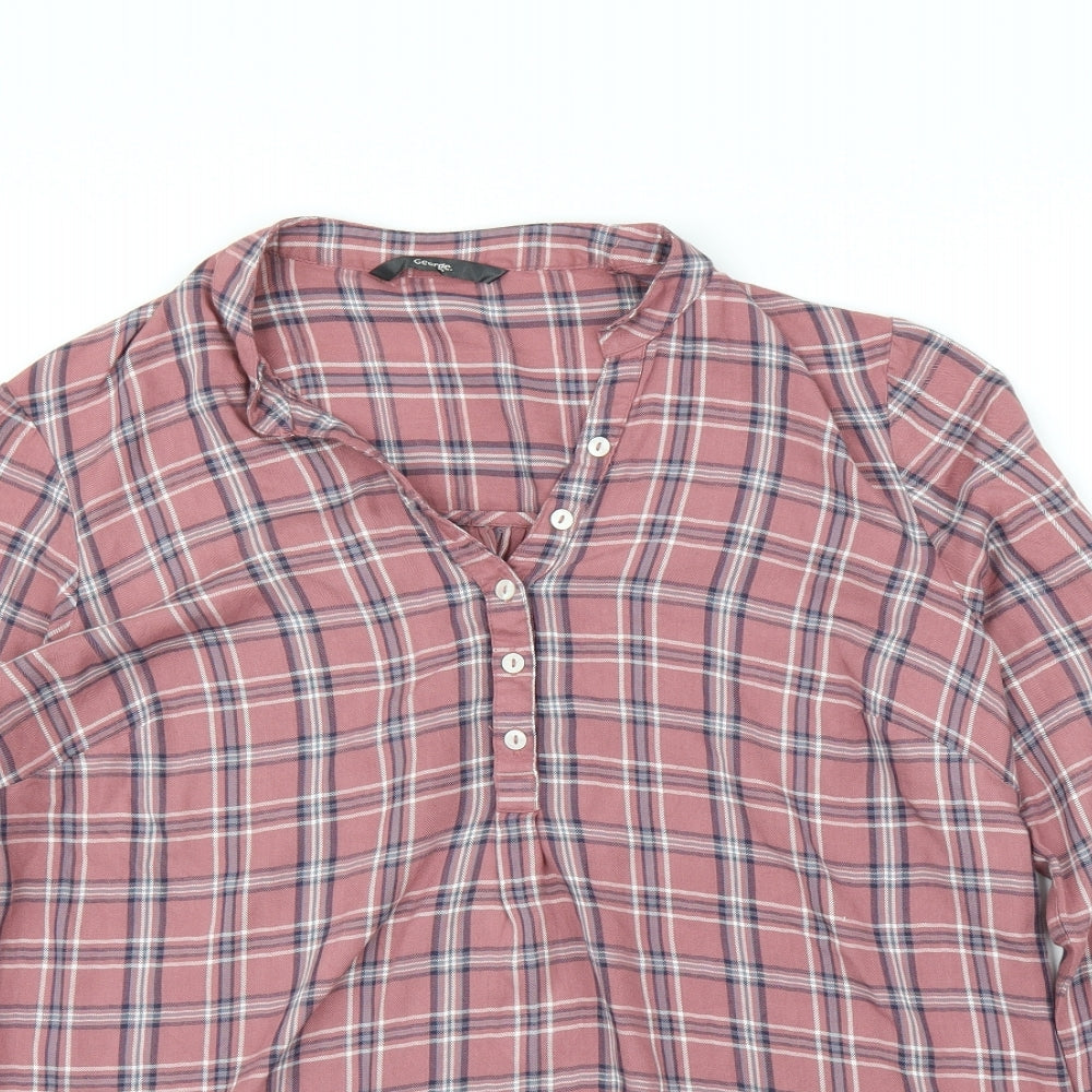 George Womens Pink Plaid  Basic Blouse Size 14