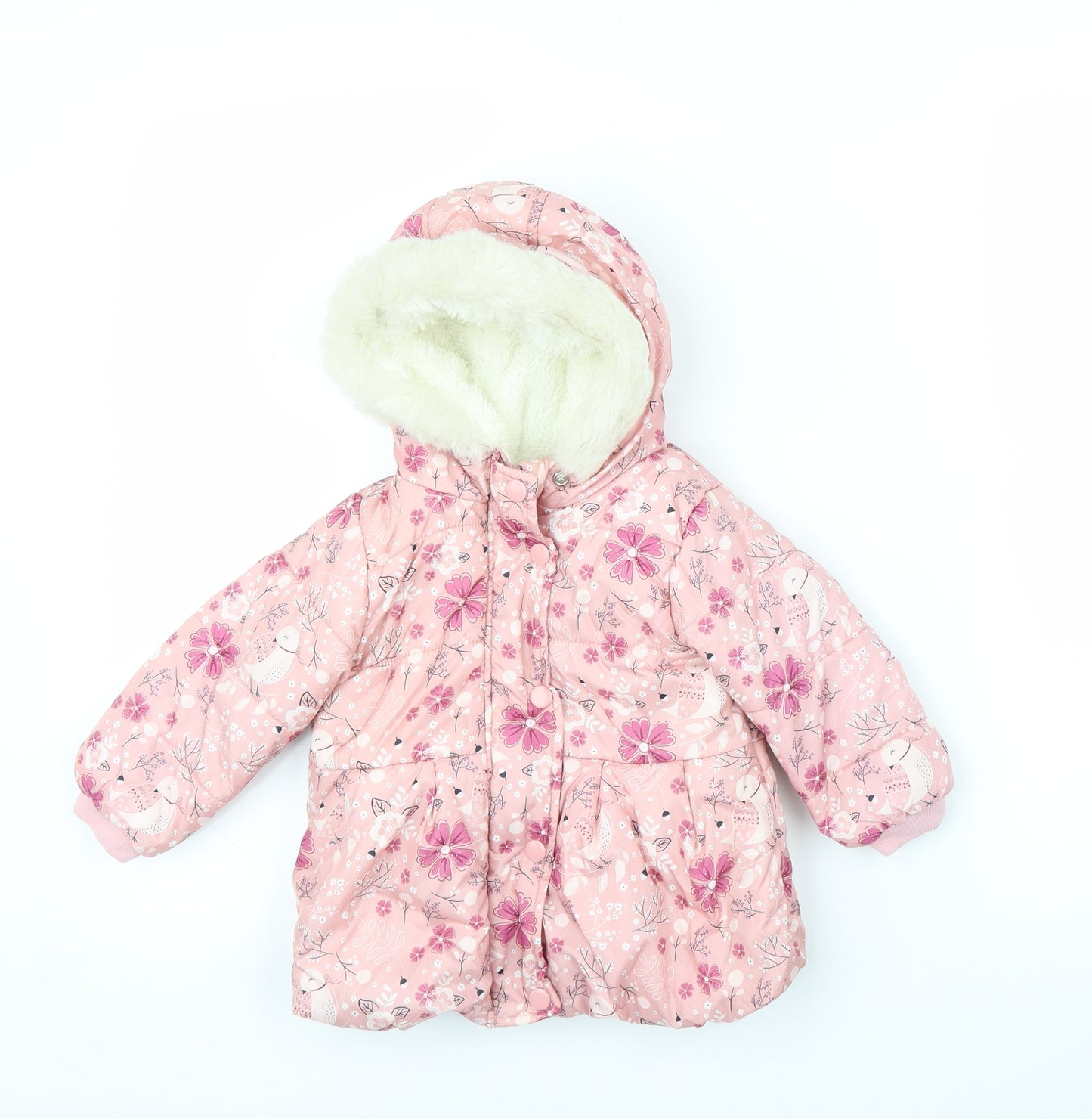 So Cute Girls Pink Floral  Puffer Jacket Coat Size 9-12 Months