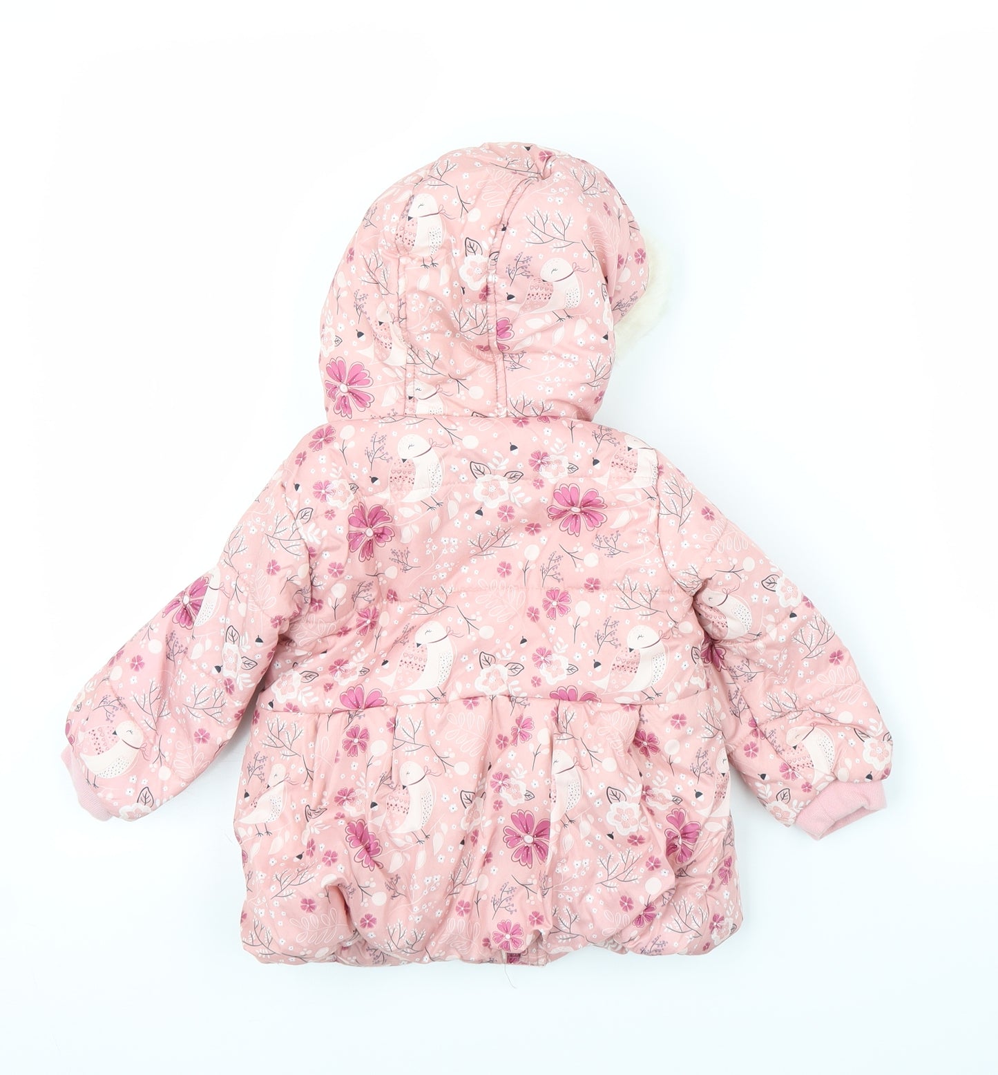 So Cute Girls Pink Floral  Puffer Jacket Coat Size 9-12 Months