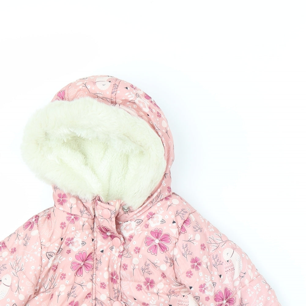 So Cute Girls Pink Floral  Puffer Jacket Coat Size 9-12 Months